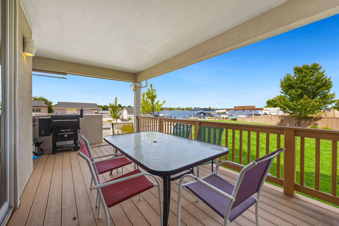 Pellet grill on a covered deck