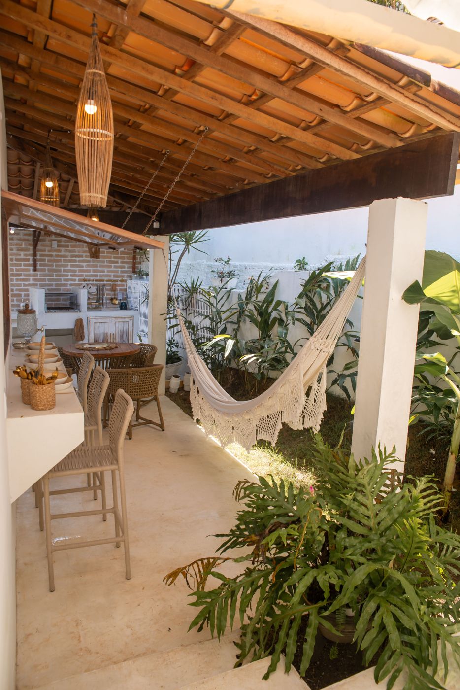 Covered patio with a built-in grill station